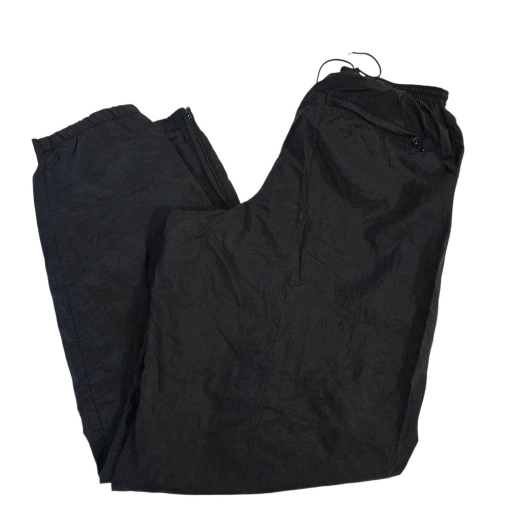 Vintage NIKE Black Nylon Track Pants Side Zip Athletic Joggers Size Medium Sport